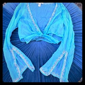 Silk Santorini Blue Tie Front Blouse